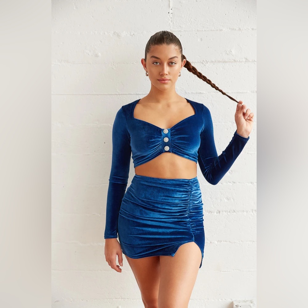 Blue Blush Velvet Royal Sweetheart Pinup Skirt Set
